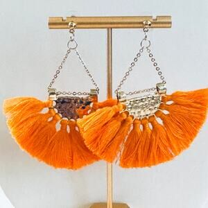 Orange Chain Tassel Earrings